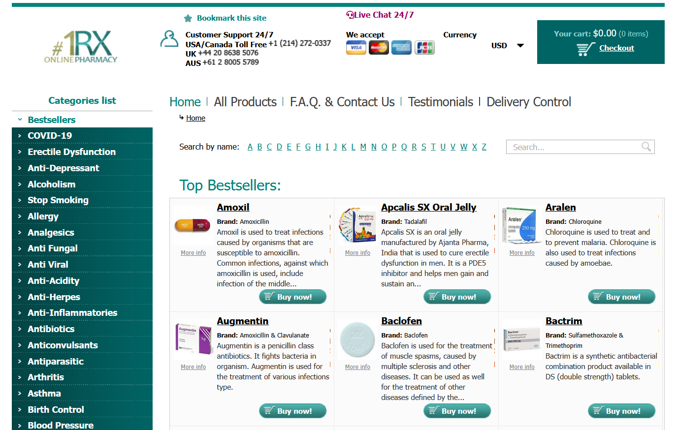 1Rx Pharmacy homepage layout
