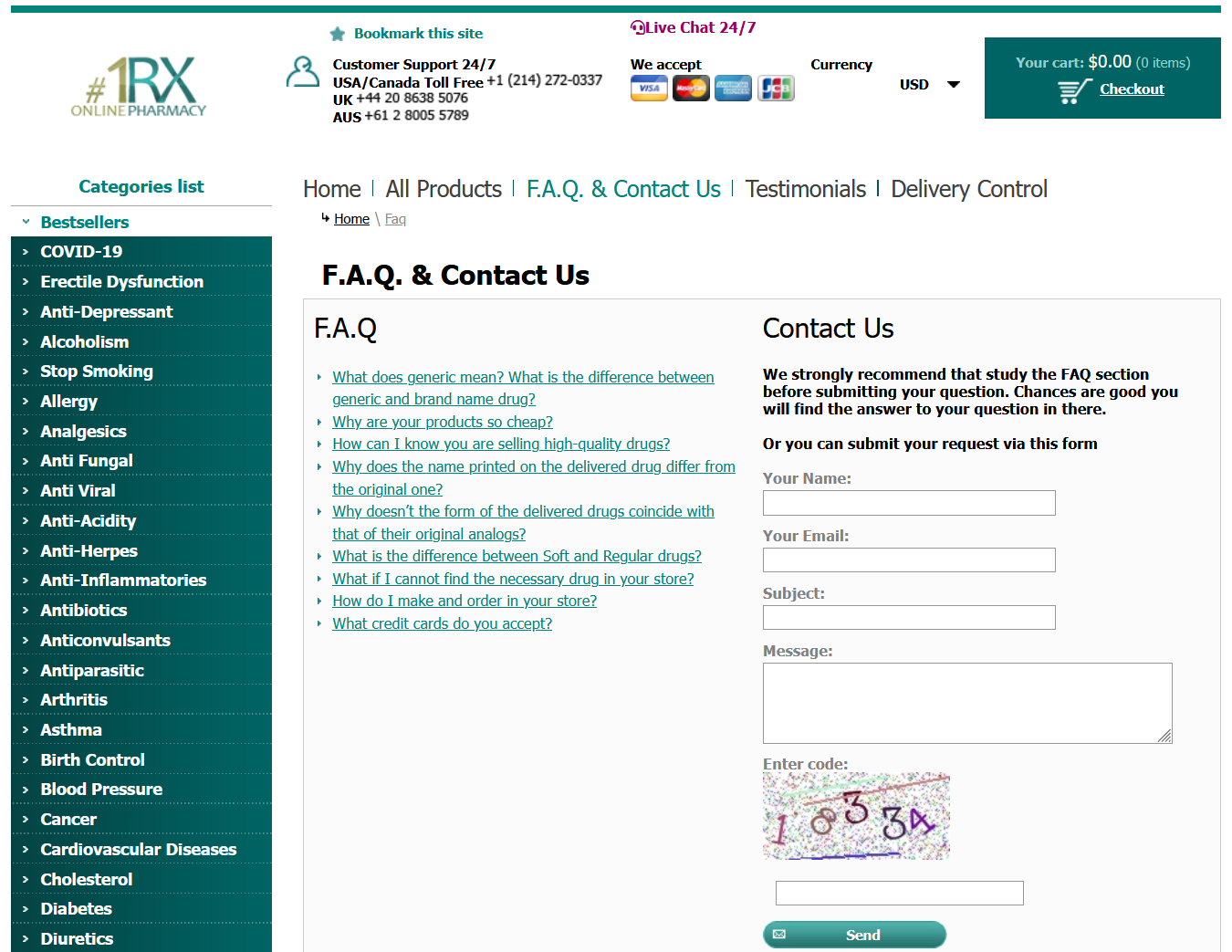 1Rx Pharmacy customer support interface