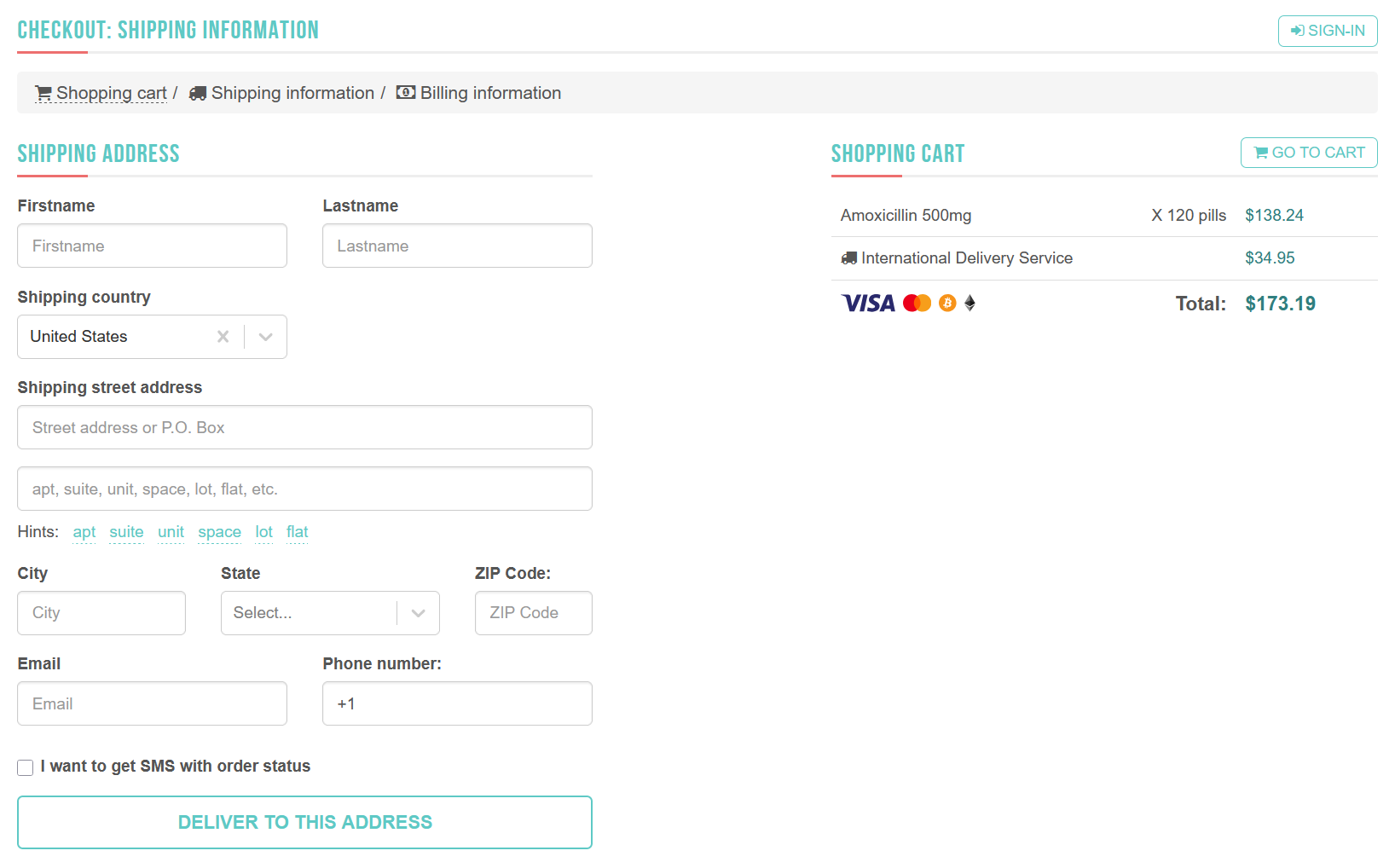 AbcPills secure checkout page