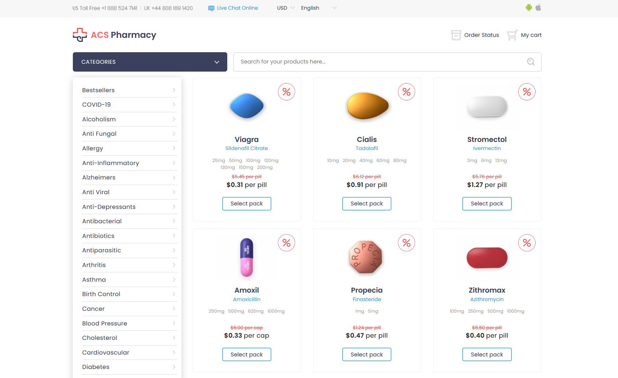 ACS Pharmacy homepage layout