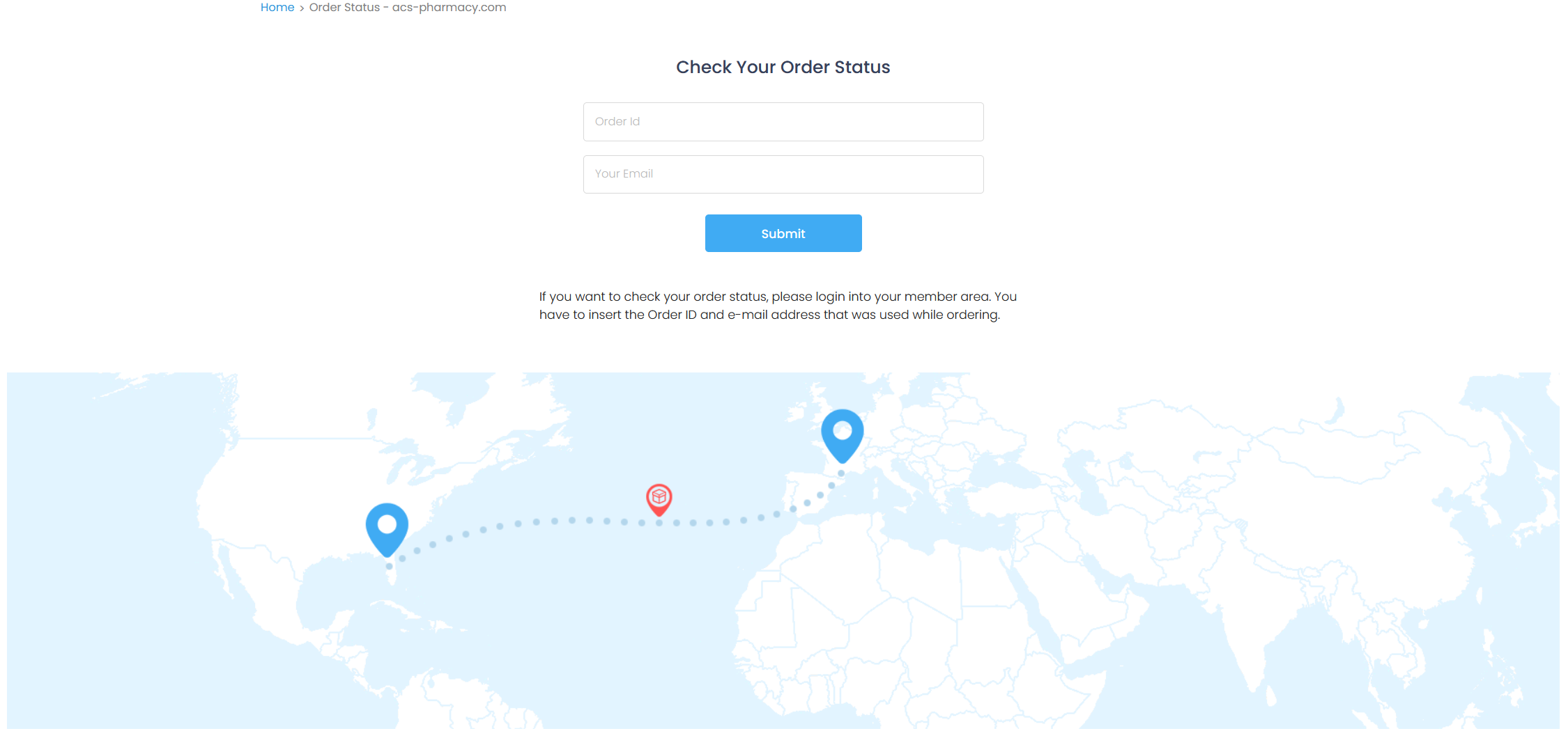 ACS Pharmacy customer support and order tracking interface