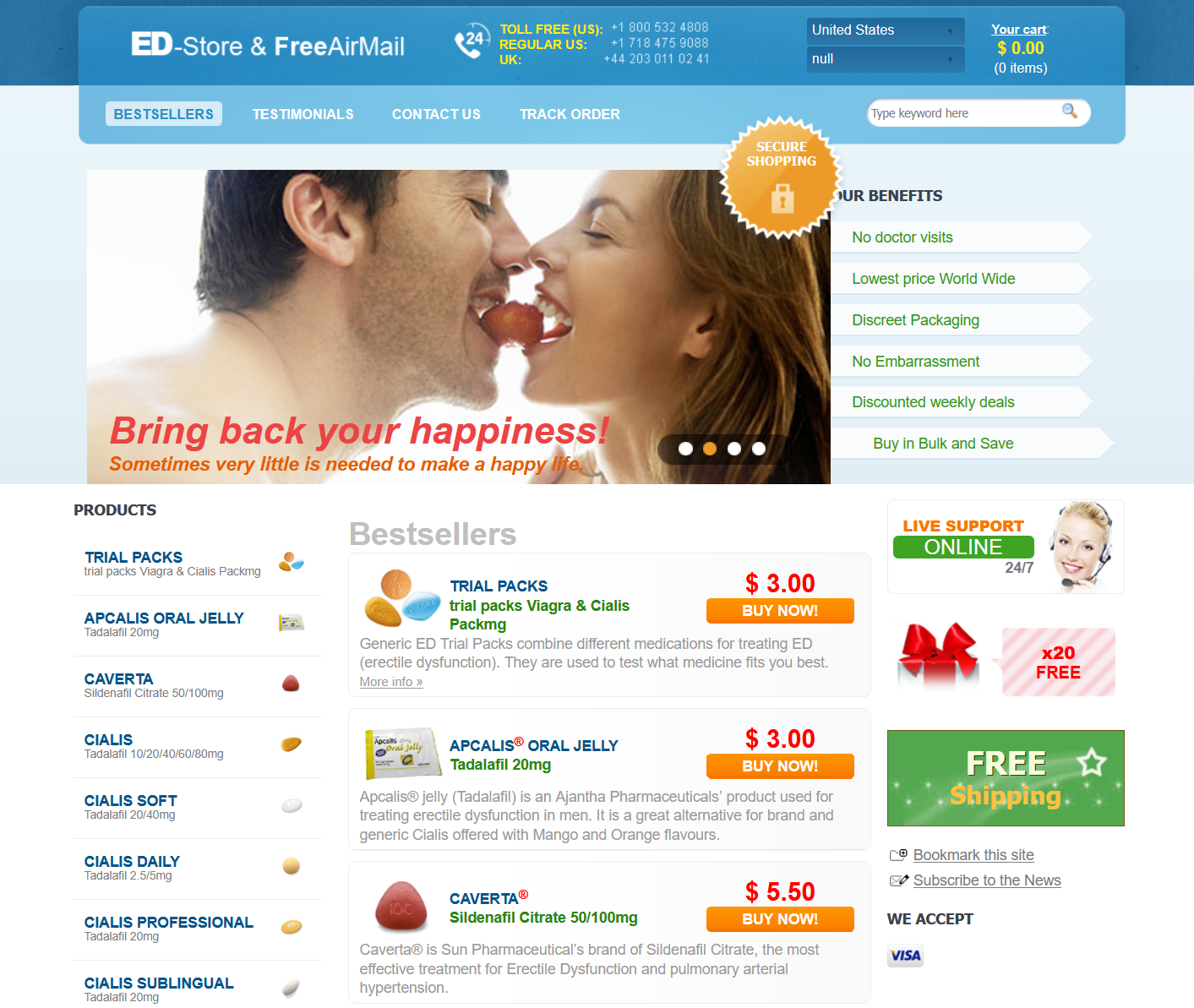 AirstorePills homepage layout