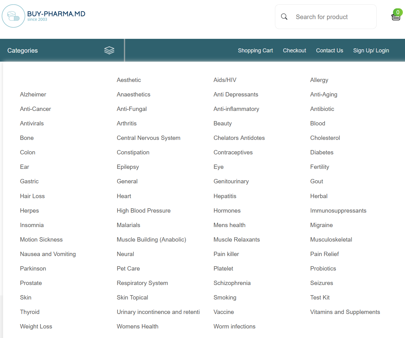 Buy-Pharma.md homepage category navigation