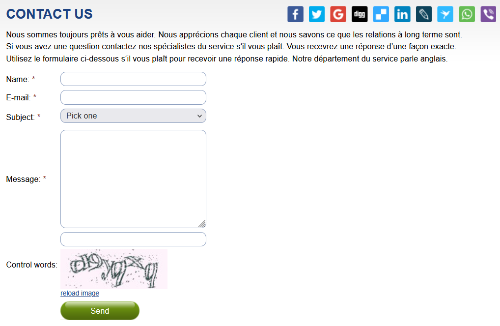 Customer support and information page