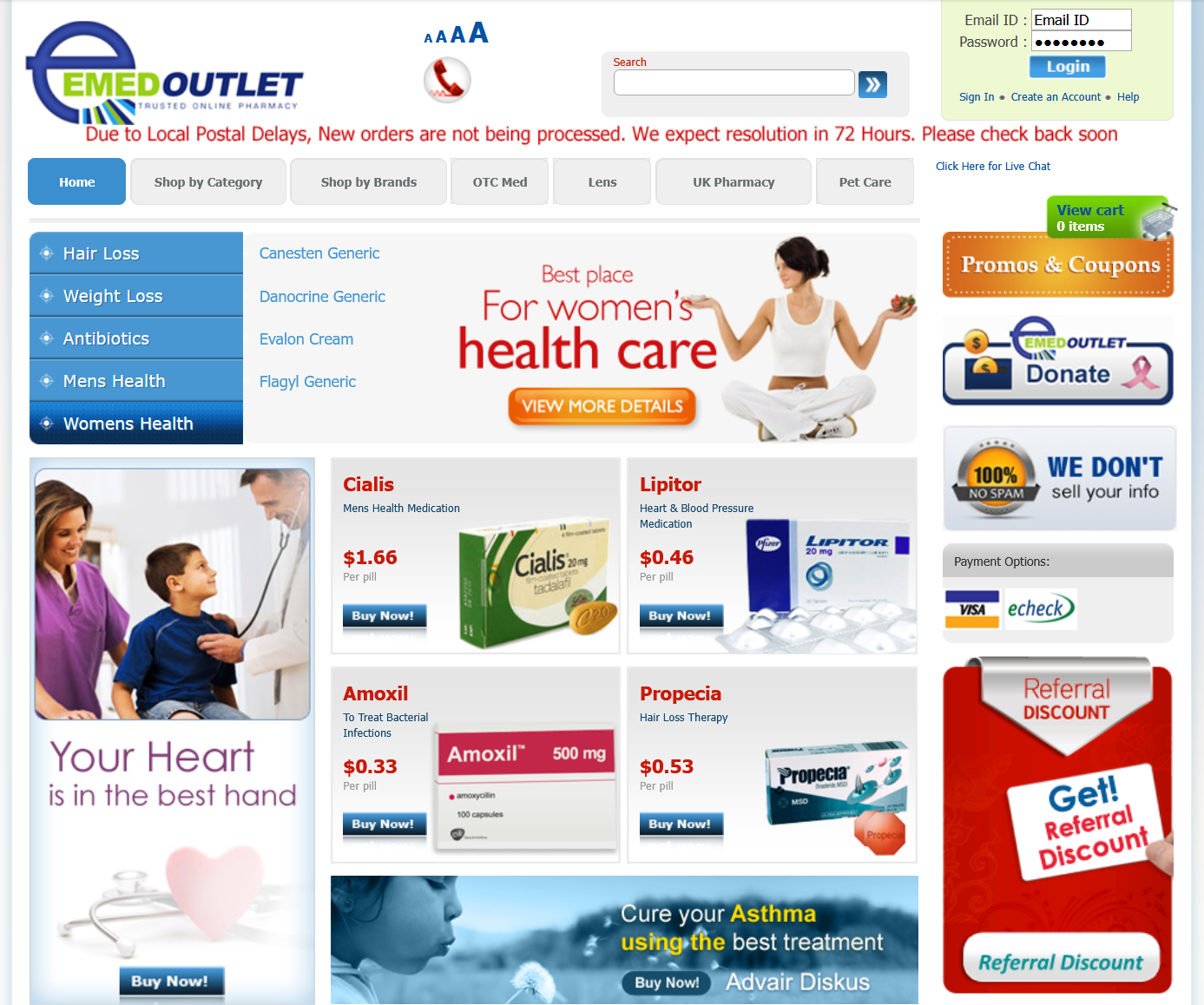 EmedOutlet homepage interface