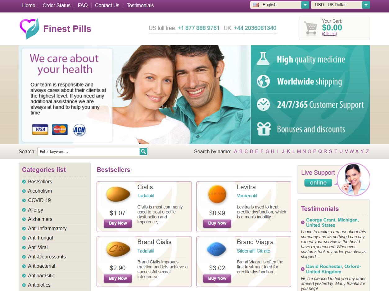 FinestPills homepage interface