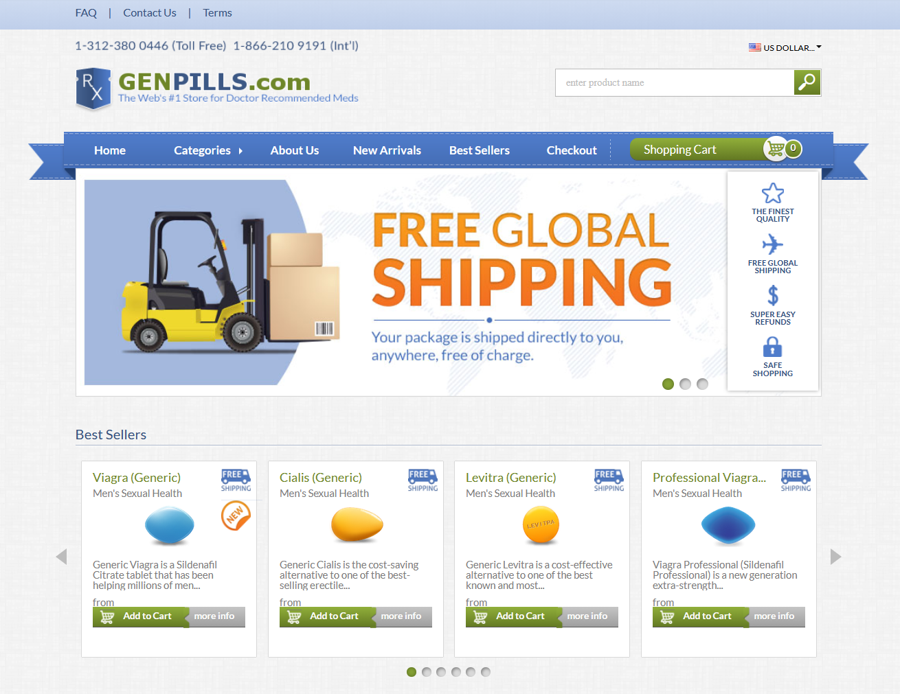 GenPills homepage layout showing navigation and categories