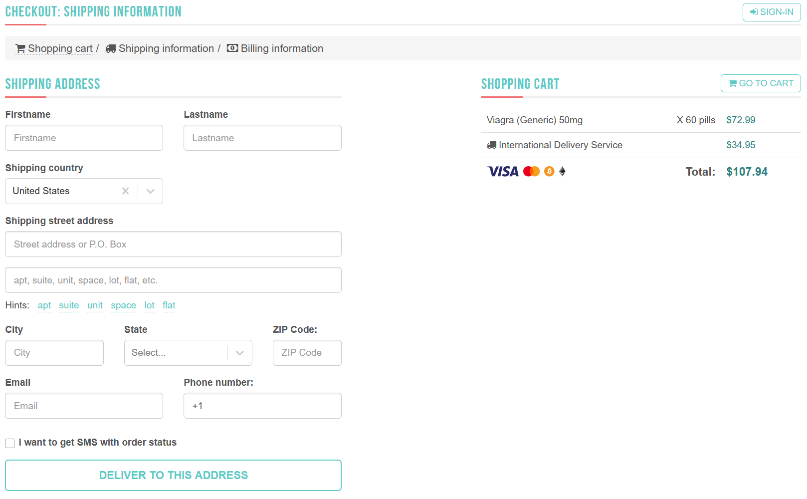 HqPharmacyOnline365 secure checkout page