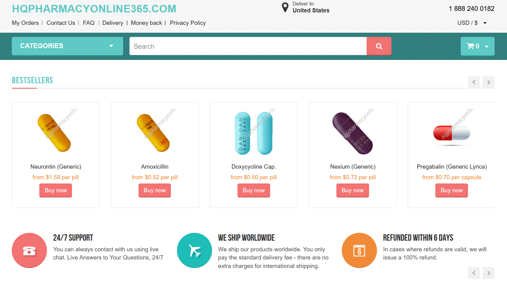 HqPharmacyOnline365 homepage layout