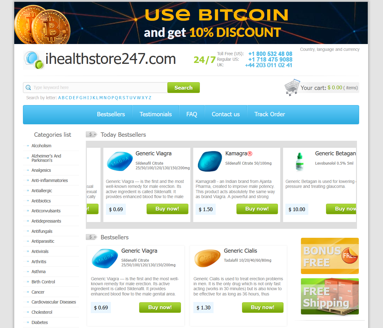 IHealthStore247 homepage layout