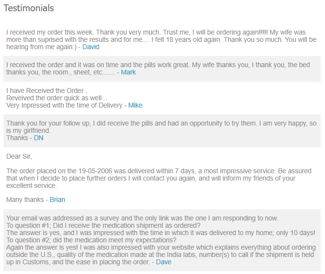 IHealthStore247 customer testimonials section