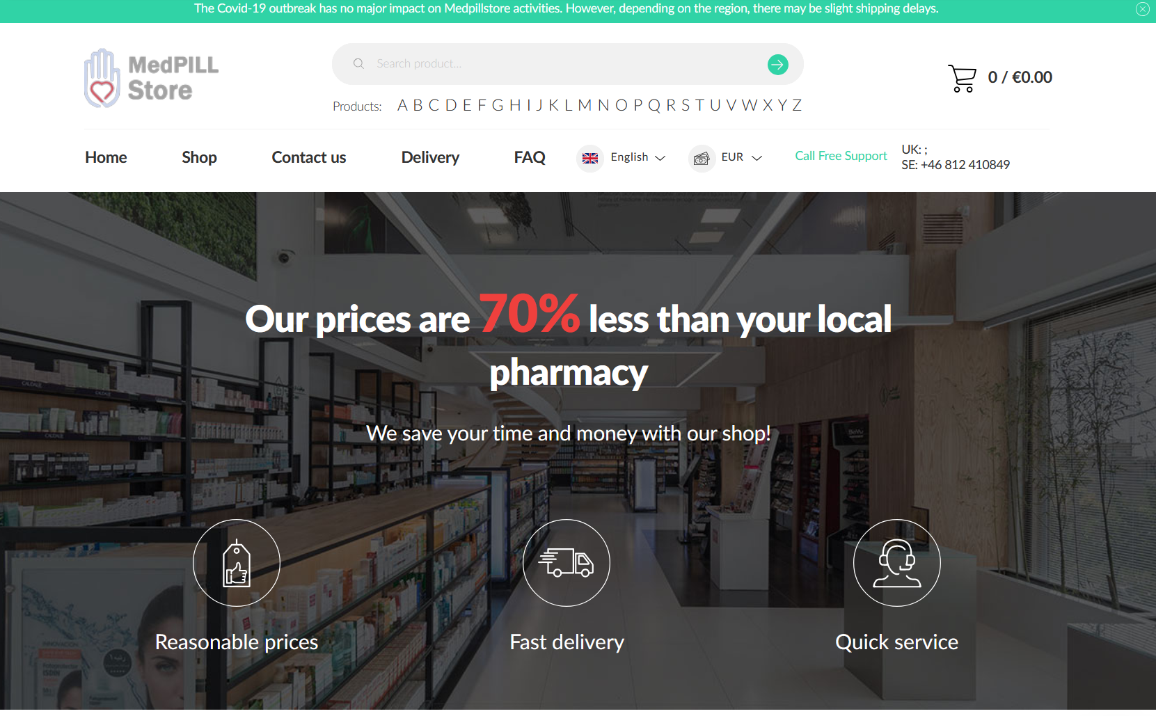 MedPillStore homepage layout