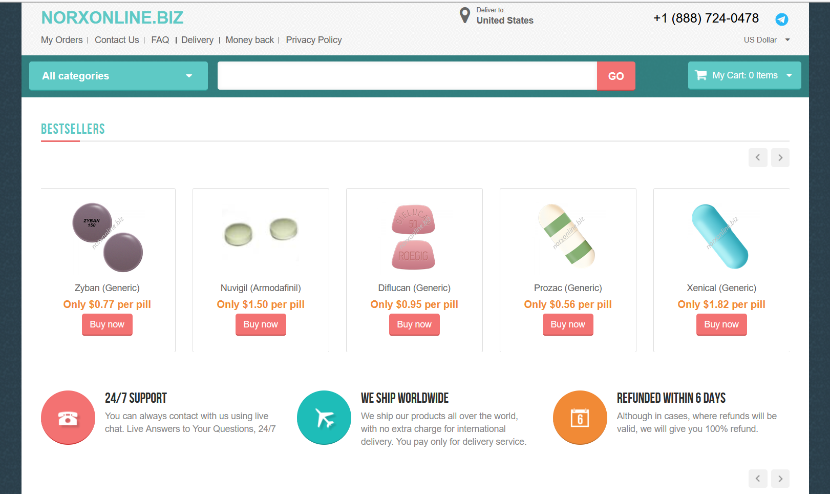 NoRxOnline homepage navigation and categories
