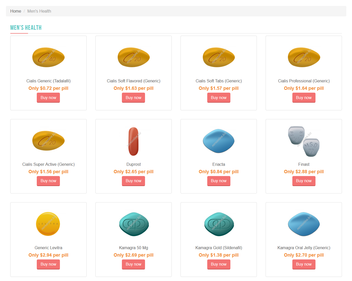 NoRxOnline product listing page for Men&rsquo;s Health