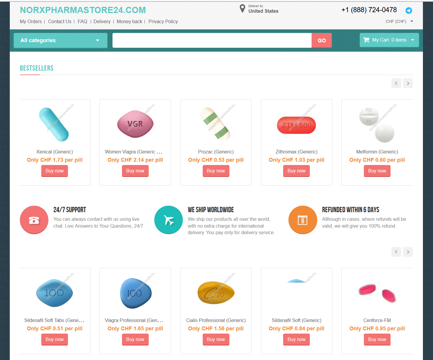NoRXPharmaStore24 homepage layout