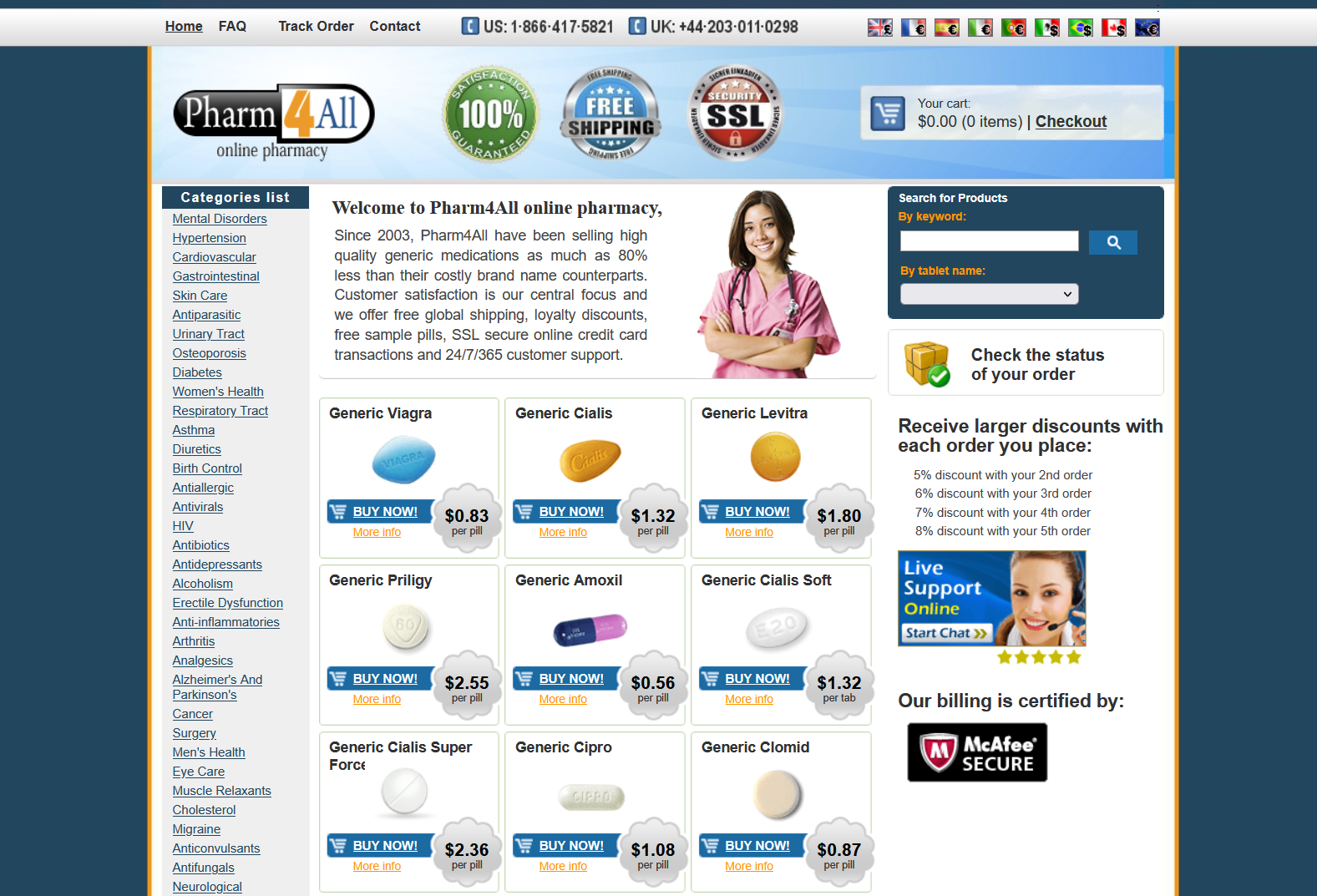 Pharm4all homepage layout