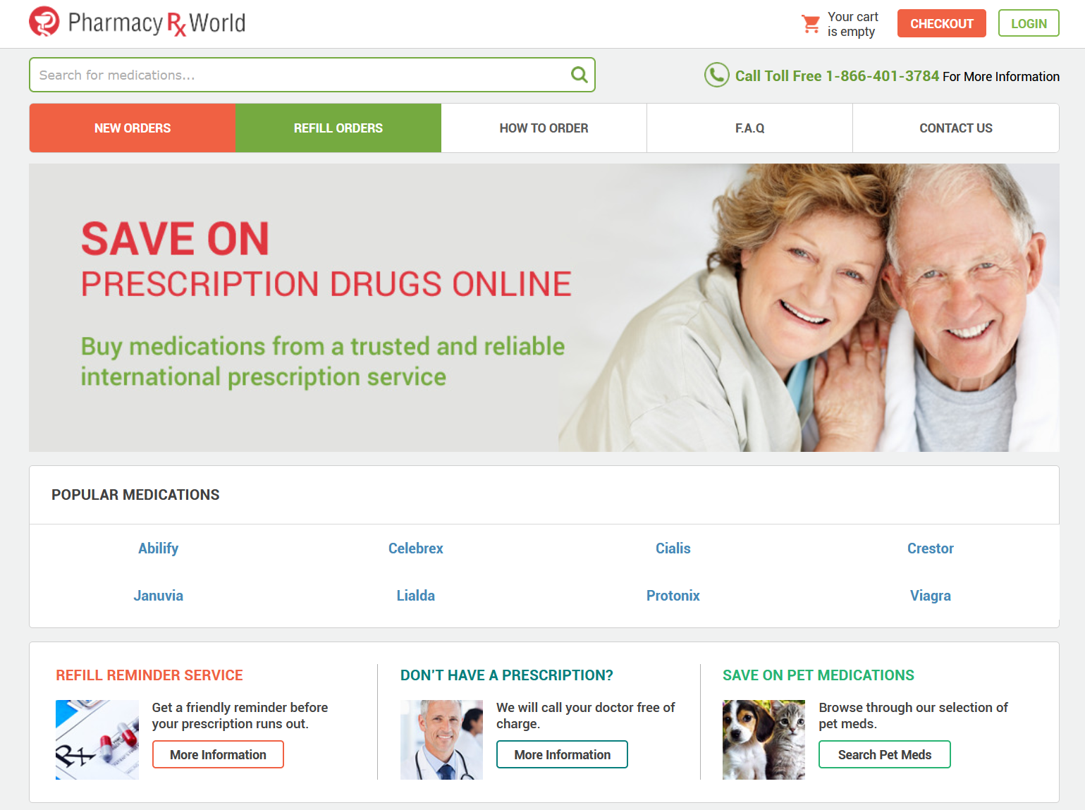 PharmacyRxWorld homepage interface