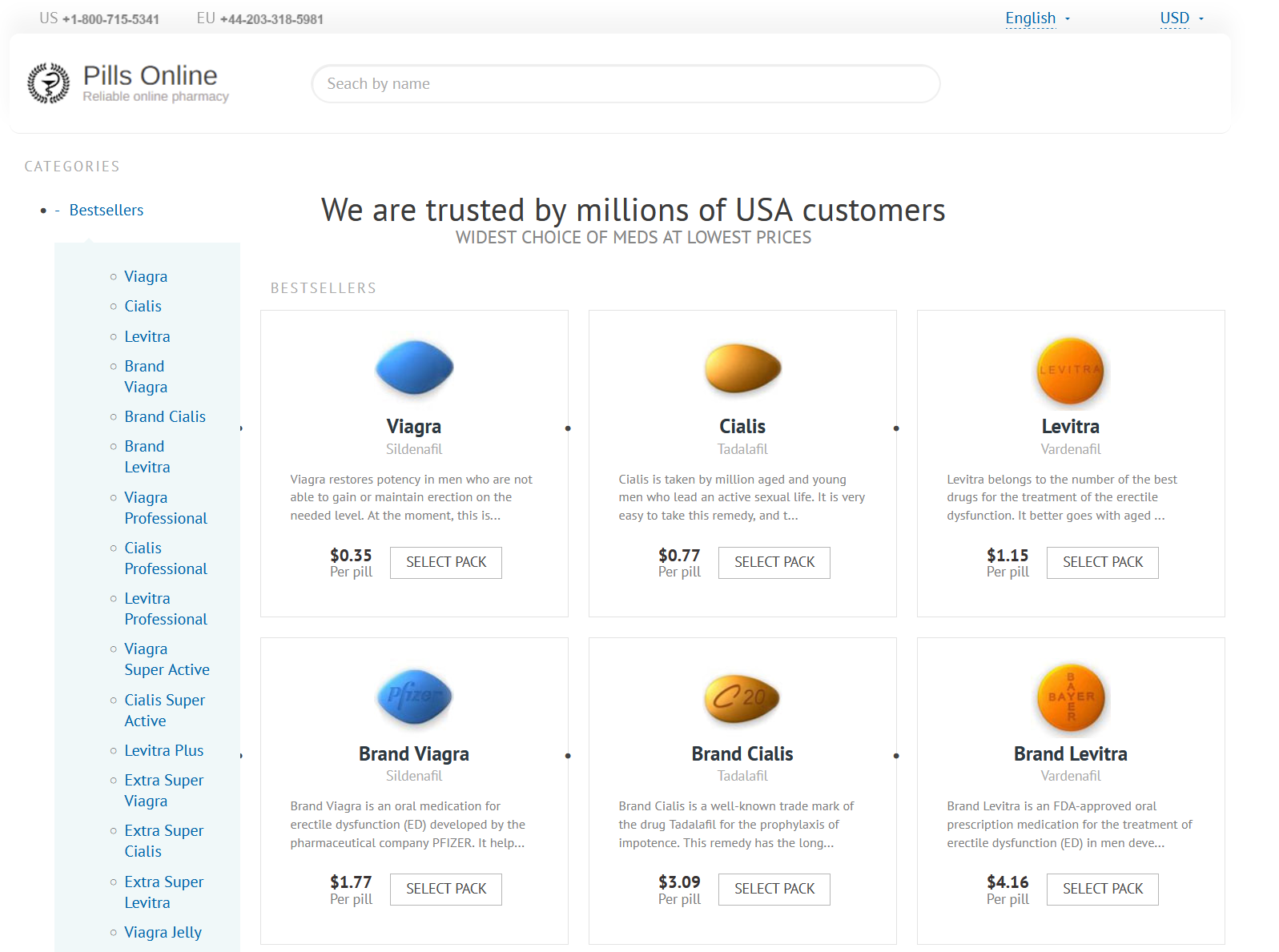 PillsOnline365 homepage layout
