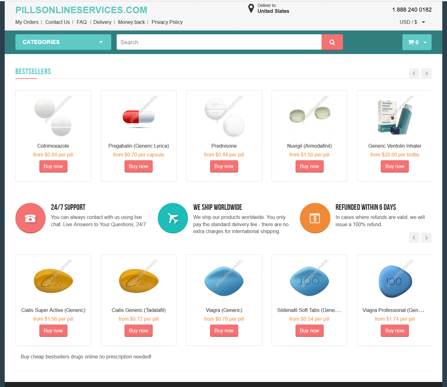 PillsOnlineServices homepage layout