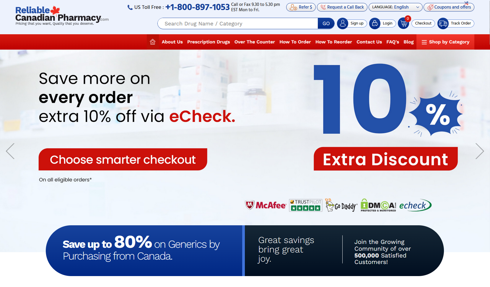 ReliableCanadianPharmacy homepage interface