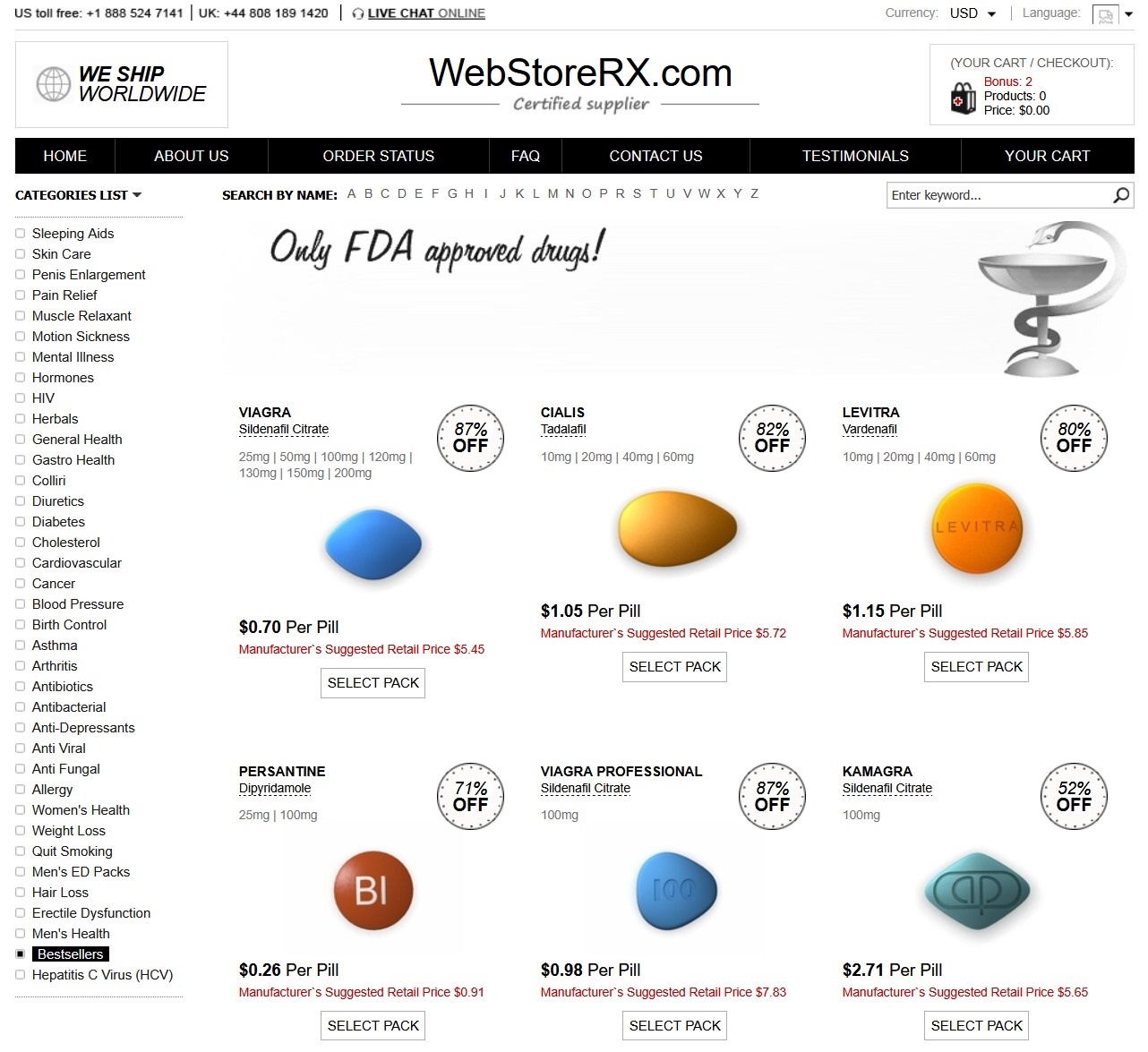 WebStoreRx homepage layout